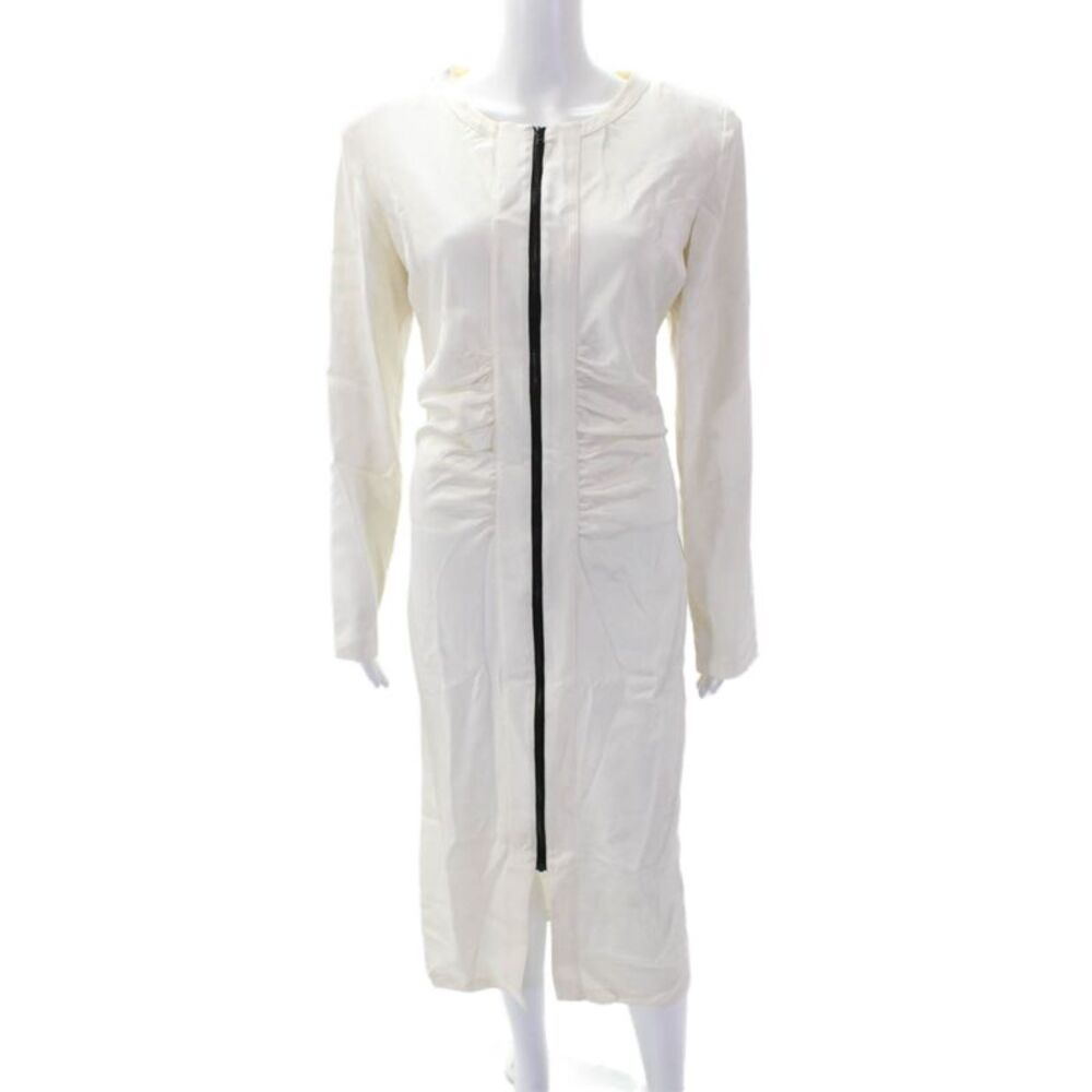 Valentina Kova Womens Ruched Detail Long Sleeve Zippered Maxi Dress White Size M